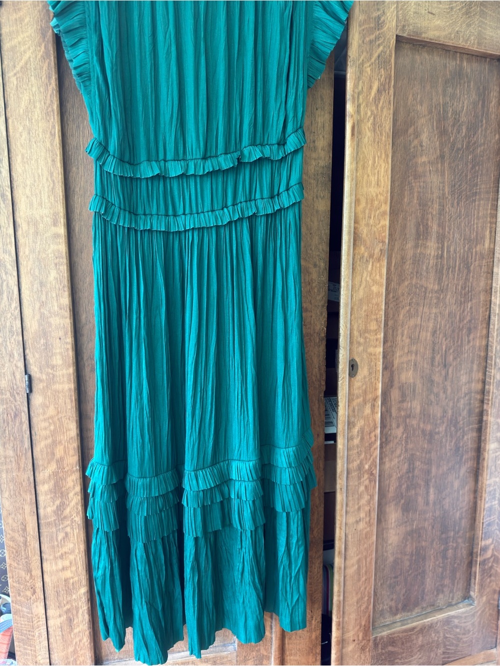 Anthropologie Green Pleated Maxi Dress - Picture 2 of 5